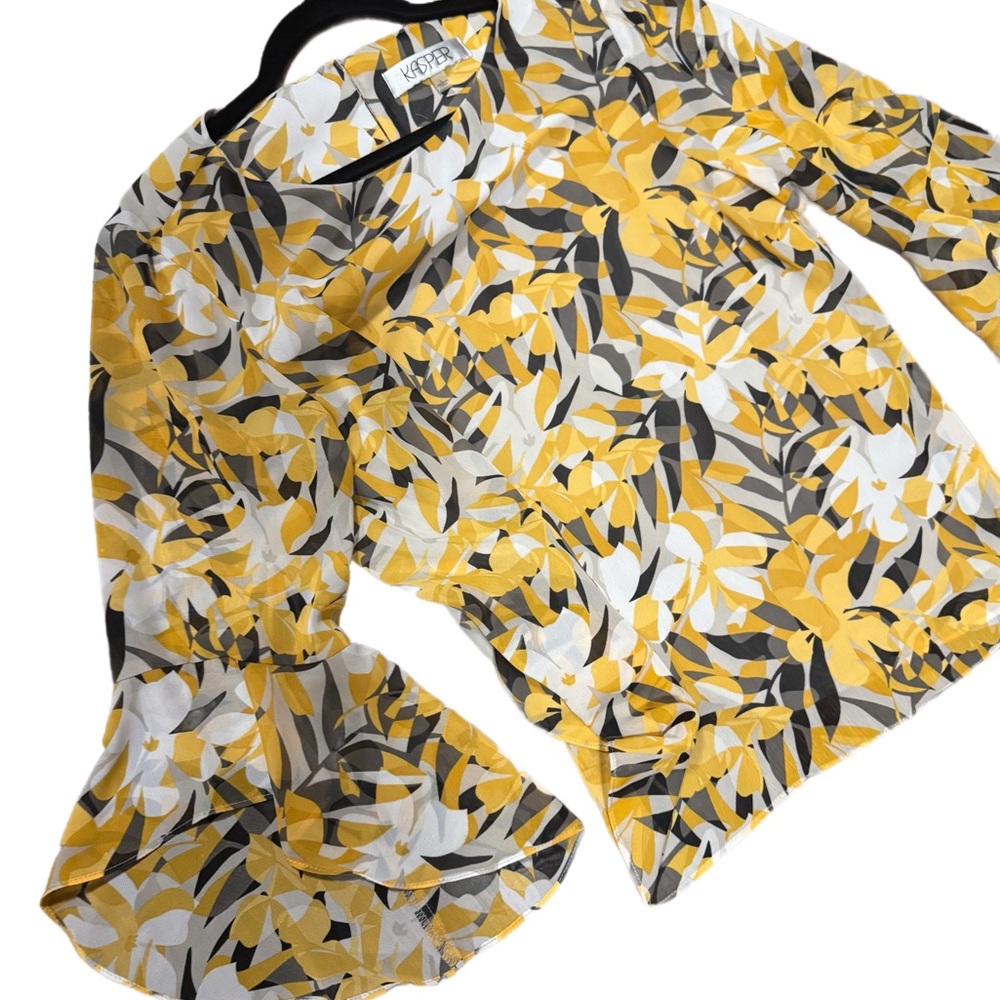 Kasper Yellow and Black Floral Blouse